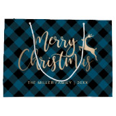 Elegant Gold Merry-kerstmis zwart-wit, blauwe spel Groot Cadeauzakje (Achterkant)