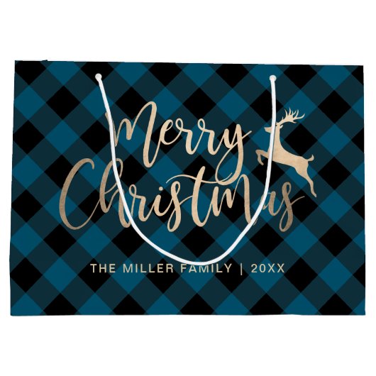 Elegant Gold Merry-kerstmis zwart-wit, blauwe spel Groot Cadeauzakje (Achterkant)