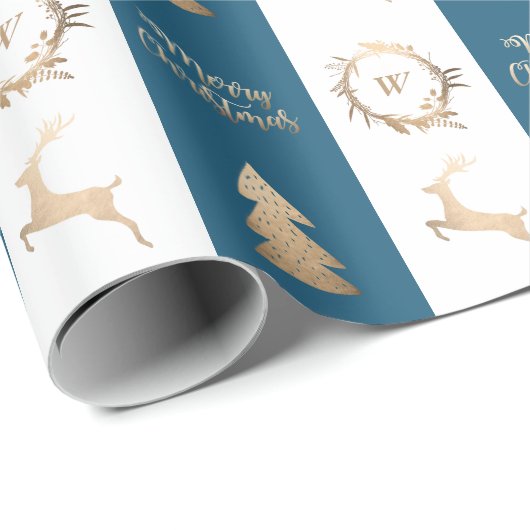 Elegant Gold Merry-kerstmonogram  Cadeaupapier (Rol Hoek)