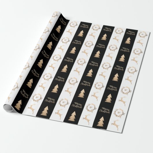 Elegant Gold Merry-kerstmonogram   Cadeaupapier (Uitgerold)