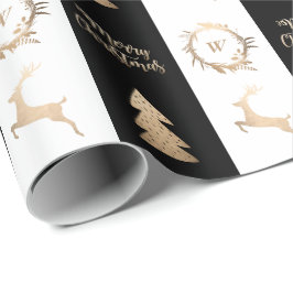 Elegant Gold Merry-kerstmonogram   Cadeaupapier