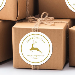 Elegant Gold Merry-kerstrenrendiercadeau Ronde Sticker