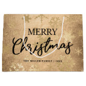 Elegant Gold Merry-kerstsnowflake-patroon Groot Cadeauzakje (Voorkant)