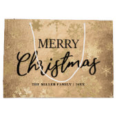 Elegant Gold Merry-kerstsnowflake-patroon Groot Cadeauzakje (Achterkant)