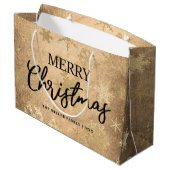 Elegant Gold Merry-kerstsnowflake-patroon Groot Cadeauzakje (Achterkant Gekanteld)
