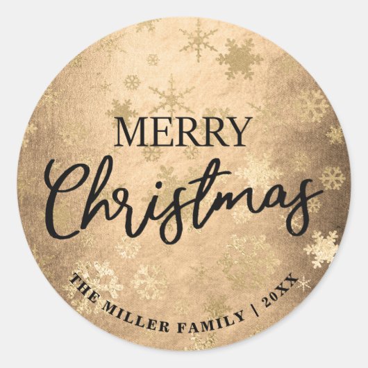 Elegant Gold Merry-kerstsnowflake-patroon Ronde Sticker (Voorkant)