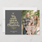 Elegant Gold Merry-kersttijdkalligrafie Feestdagenkaart (Voorkant)