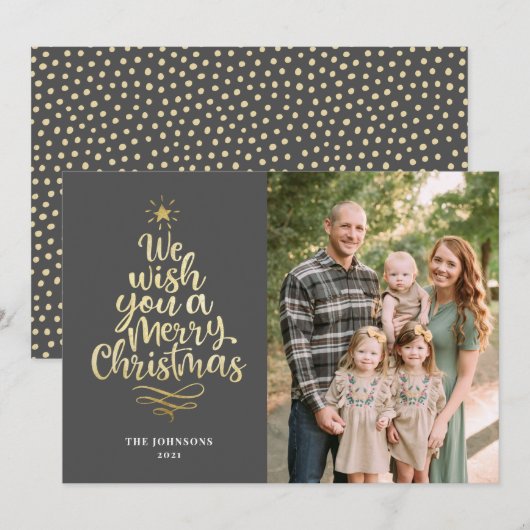 Elegant Gold Merry-kersttijdkalligrafie Feestdagenkaart (Voorkant / Achterkant)