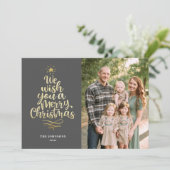 Elegant Gold Merry-kersttijdkalligrafie Feestdagenkaart (Staand voorkant)