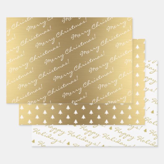 Elegant Gold Merry-Prettige feestdagen Inpakpapier Vel (Set)