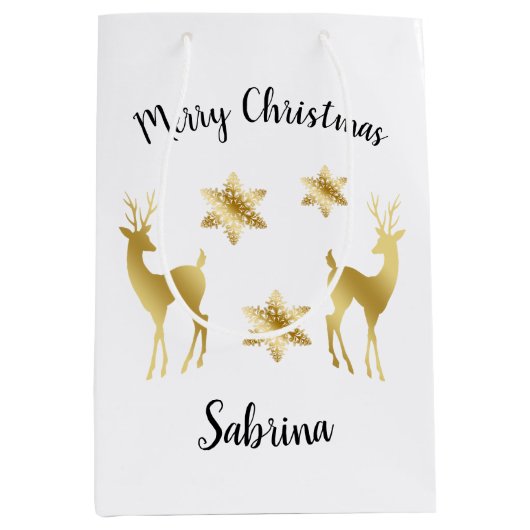 Elegant Gold Merry-sneeuwvlokken voor kerst Medium Cadeauzakje (Voorkant)