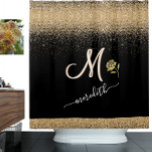 Elegant Gold met Roos voor aangepaste monogram zwa Douchegordijn<br><div class="desc">Dit is een uniek douchegordijn vanwege de Gold Glitter en de twee Colour Monogram — kijk goed en je ziet het detail, dat overblijft als je je personaliseert. Elegant Black markeert het goud, het roos en de naam op dit Shower Curtain, dat een speciale aanraking aan een badkamer zal toevoegen....</div>