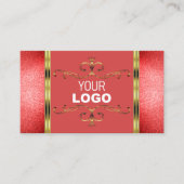 Elegant Gold met Ruby Red Glitter en Logo Modern Visitekaartje (Voorkant)