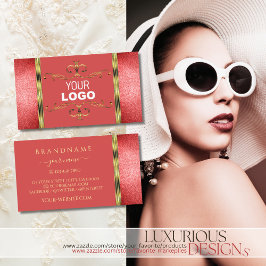 Elegant Gold met Ruby Red Glitter en Logo Modern Visitekaartje