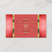 Elegant Gold met Ruby Red Glitter en Monogram Visitekaartje (Voorkant)