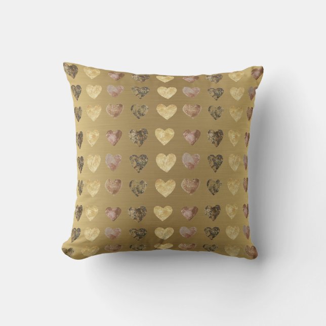 Elegant Gold met Waterverf Hearts Pattern Kussen (Voorkant)