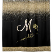 Elegant Gold met zwarte aangepaste monogram naam R Douchegordijn (Voorkant)