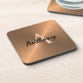 Elegant Gold Metallic Bronze Monogram Gepersonalis Bier Onderzetter (Linkerzijde)