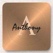 Elegant Gold Metallic Bronze Monogram Gepersonalis Bier Onderzetter (Voorkant)