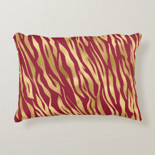 Elegant Gold Metallic Burgundy Tiger Pattern Accent Kussen