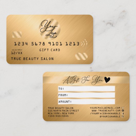 Elegant Gold Metallic Credit Logo Cadeaubon Visitekaartje (Voorkant / Achterkant)