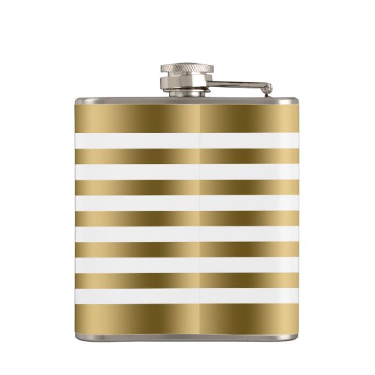 Elegant Gold Metallic Stripes White background Heupfles (Achterkant)