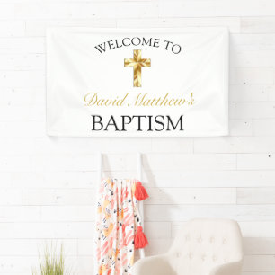 Elegant Gold Minimalist Baby Baptisme Welkom Spandoek