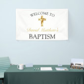 Elegant Gold Minimalist Baby Baptisme Welkom Spandoek (Beurs)