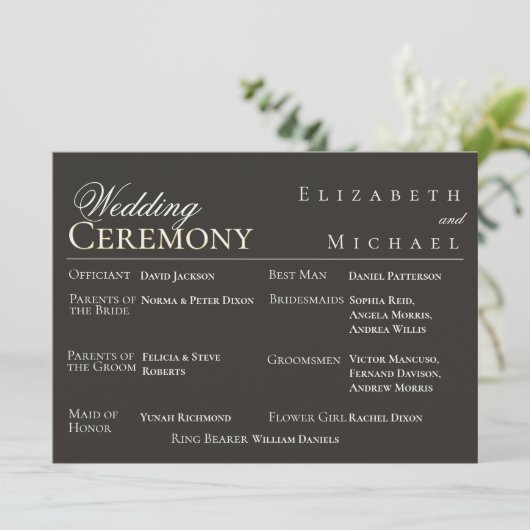 Elegant Gold Minimalist Wedding Program Timeline Menu (Staand voorkant)