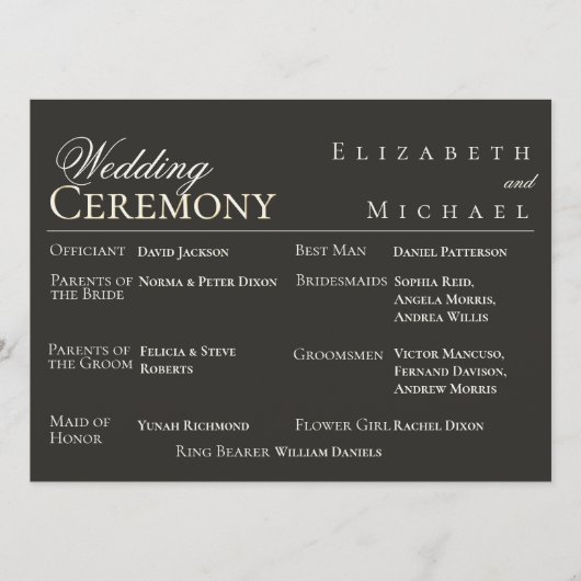 Elegant Gold Minimalist Wedding Program Timeline Menu (Voorkant)
