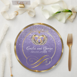Elegant Gold Mist Paars Wedding Persoonlijk Papieren Bordje