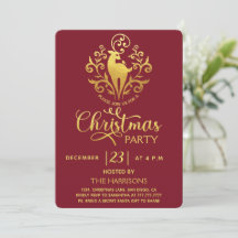 Elegant Gold Modern Deer Red Kerstparty