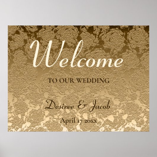 Elegant Gold Modern Floral Welkom bij ons huwelijk Poster (Voorkant)