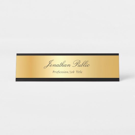 Elegant Gold Modern Handgeschreven Text Name Sjabl Bureau Naambordje (Voorkant)