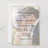 Elegant Gold Modern Photo Wedding Invitation Kaart (Voorkant)