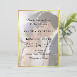 Elegant Gold Modern Photo Wedding Invitation Kaart