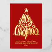 Elegant Gold Modern Script Red Merry kerst Folie Feestdagenkaart (Voorkant)