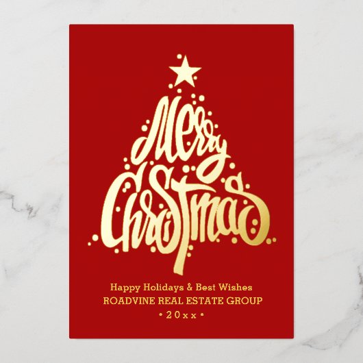 Elegant Gold Modern Script Red Merry kerst Folie Feestdagenkaart (Voorkant)