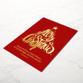 Elegant Gold Modern Script Red Merry kerst Folie Feestdagenkaart (Gedraaid)