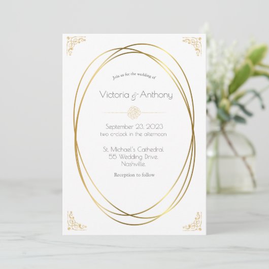 Elegant Gold Modern Wedding Invitation Kaart (Staand voorkant)