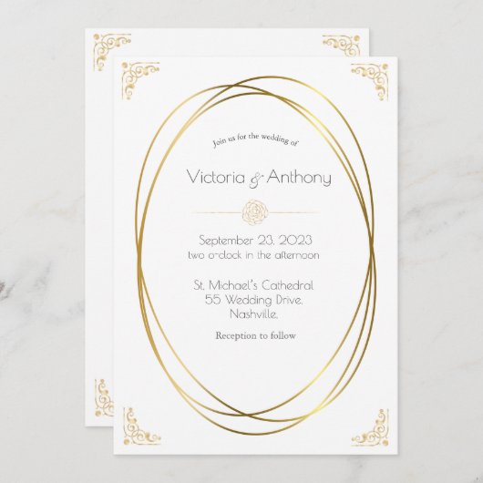 Elegant Gold Modern Wedding Invitation Kaart (Voorkant / Achterkant)