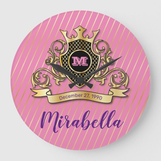 Elegant Gold Monagram Fashioned Wall Clock Grote Klok (Voorkant)