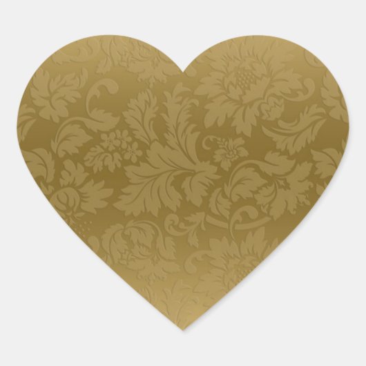 Elegant Gold Monochromatische Floral DamasPatroon Hart Sticker (Voorkant)