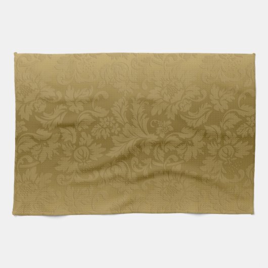 Elegant Gold Monochromatische Floral DamasPatroon Theedoek (Horizontaal)
