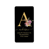 Elegant Gold Monogram A Floral Address Label (Voorkant)