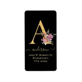 Elegant Gold Monogram A Floral Address Label