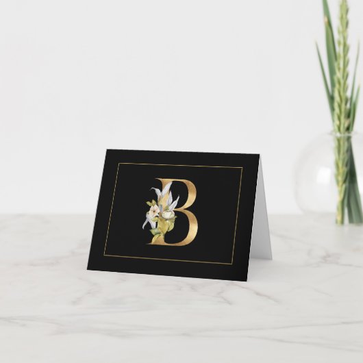 Elegant Gold Monogram B met bloemen Opmerking Kaar Notitiekaartje (Voorkant)