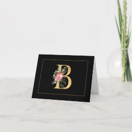 Elegant Gold Monogram B met roze lowers Notitiekaartje