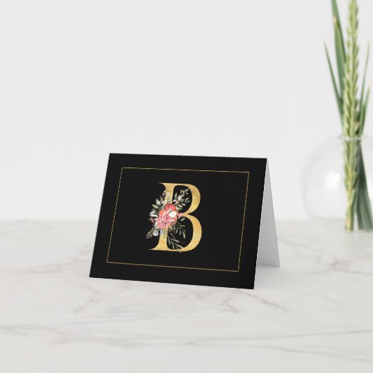 Elegant Gold Monogram B met roze lowers Notitiekaartje (Voorkant)
