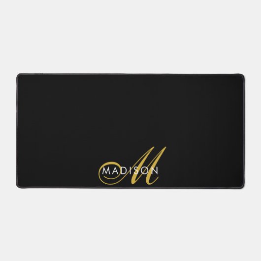 Elegant Gold Monogram Black Bureaumat (Voorkant)